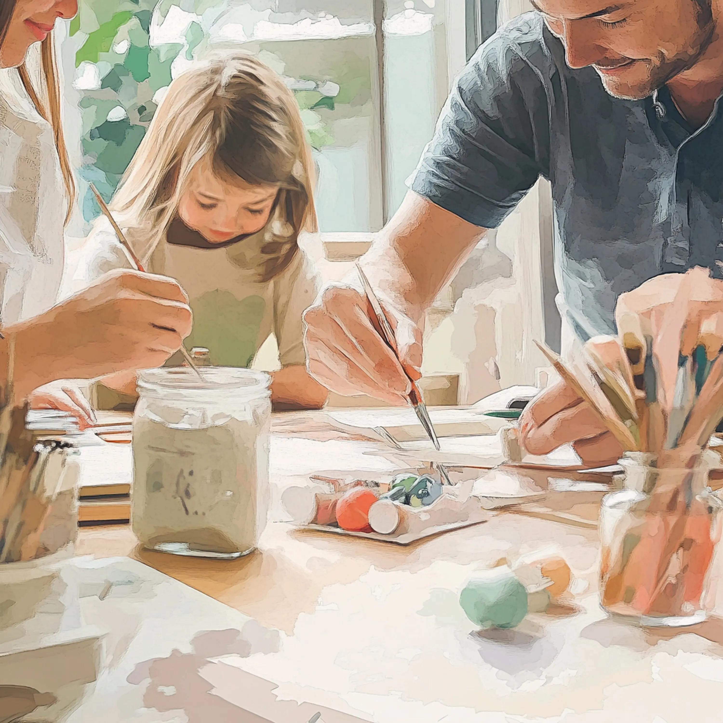 Familien, die selbstgemachte Geschenke für besondere Anlässe basteln — eine generative KI.